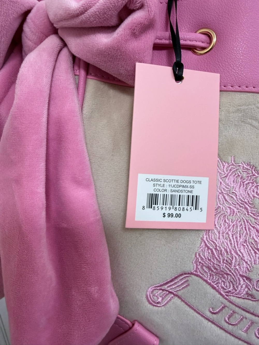 NWT Juicy Couture Classic Scottie Dog Daydreamer Tote in Sandstone/Pink - Picture 2 of 6